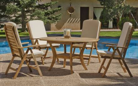 Conjunto mesa 170x90cm y sillas jardín 6 plazas madera y cuerda