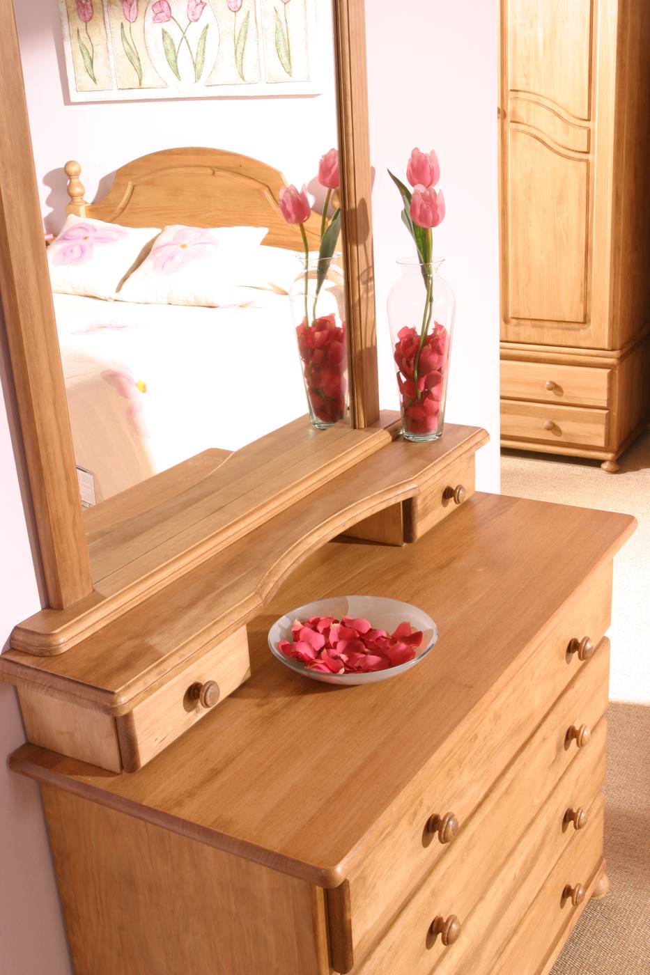 Mueble joyero madera con espejo y 4 cajones en acabado roble