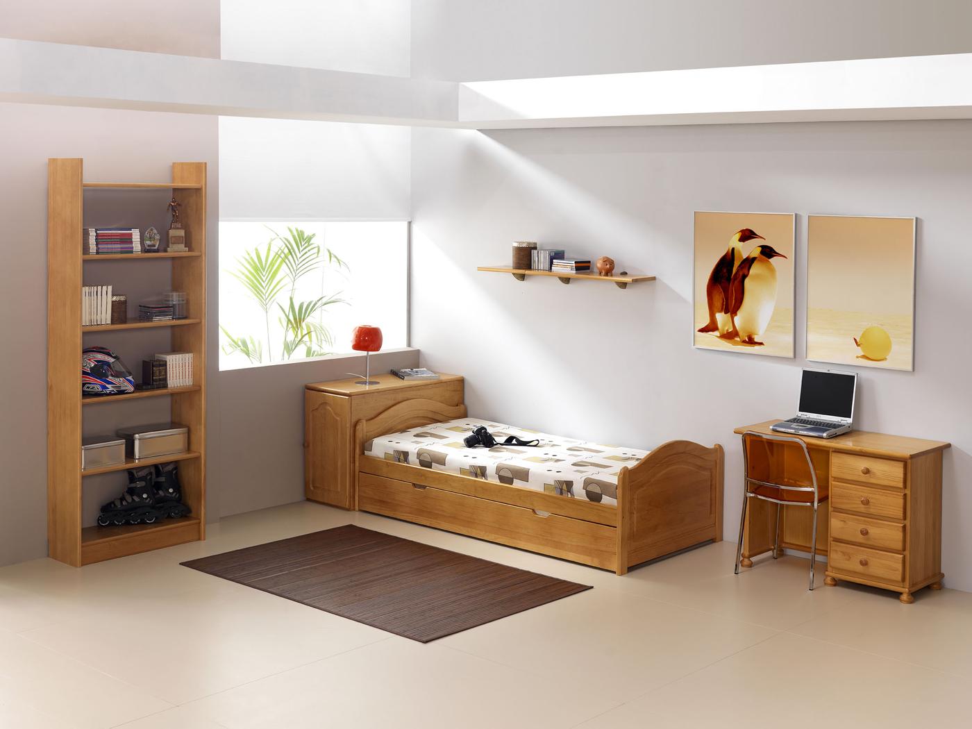 Dormitorio juvenil completo en roble y pine