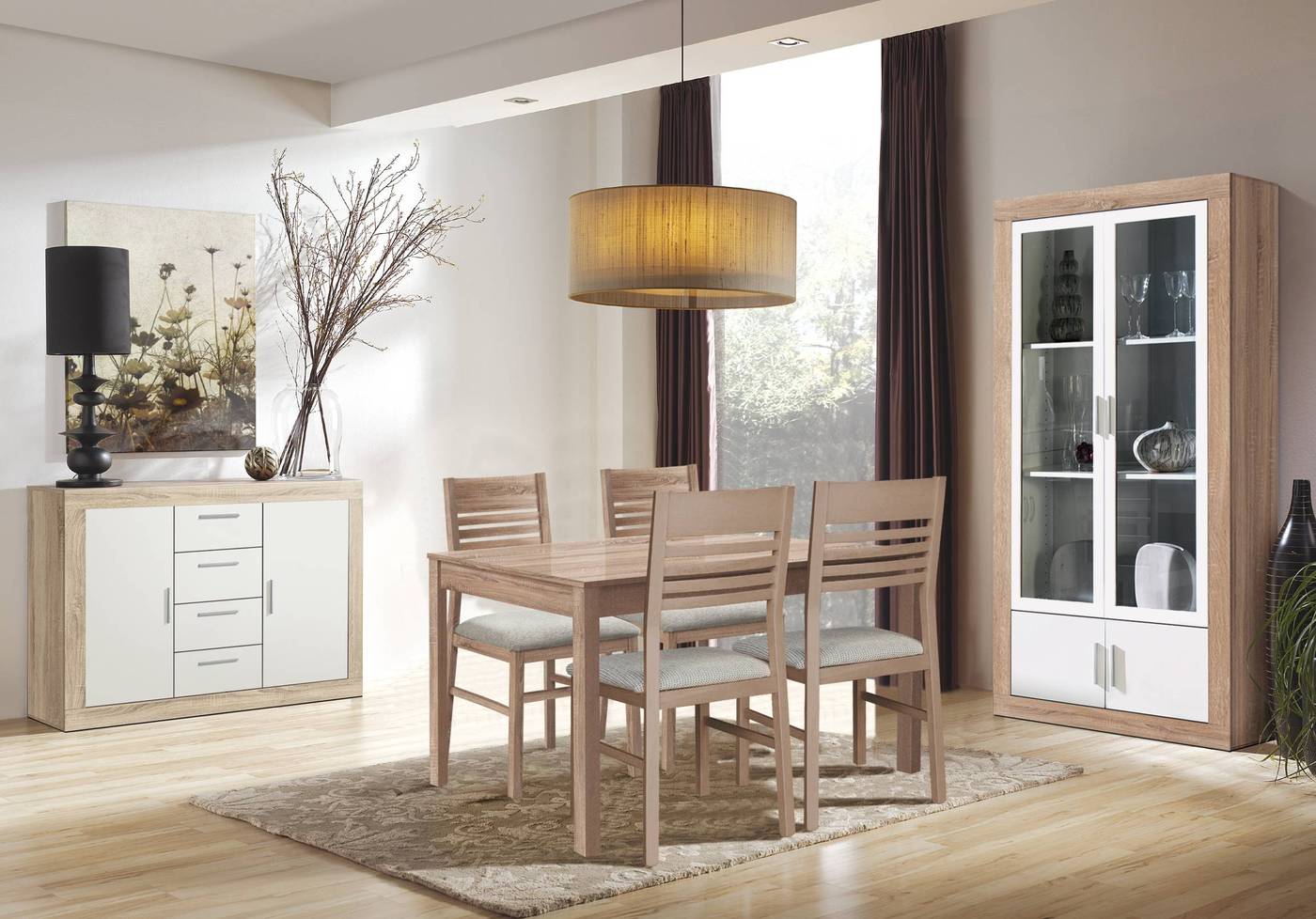 Vitrina para salón/comedor, color roble claro combinado con blanco   Muebles de comedor modernos, Diseño de vitrina, Muebles salon modernos