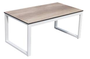 Set aluminio: sofá 2p + sillones + mesa [Ainara] - Conjunto de alumino para jardín color blanco y HPL color maderma: sofá 2 plazas + 2 sillones + 1 mesa de centro.