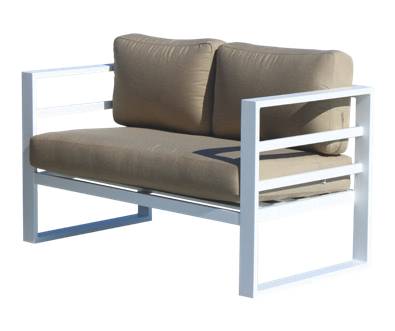 Sofá 2p + sillones + taburetes, aluminio [Marsel] - Conjunto de aluminio para jardín: 1 sofá 2 plazas + 2 sillones + 1 mesa de centro + 2 reposapiés. Disponible en cinco colores diferentes.
